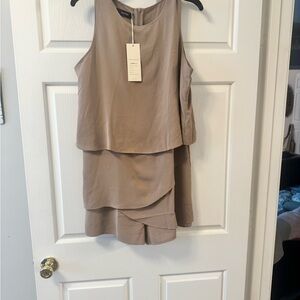 Chic Taupe Ruffled Chiffon Sleeveless Romper NWT
